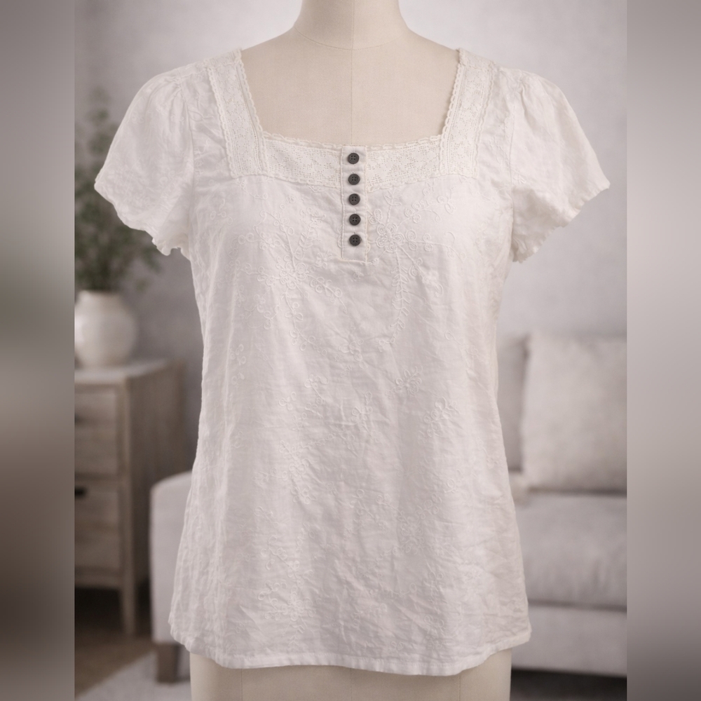 Dressbarn White Embroidered Lace Blouse | Cottagecore Top | Size 1X